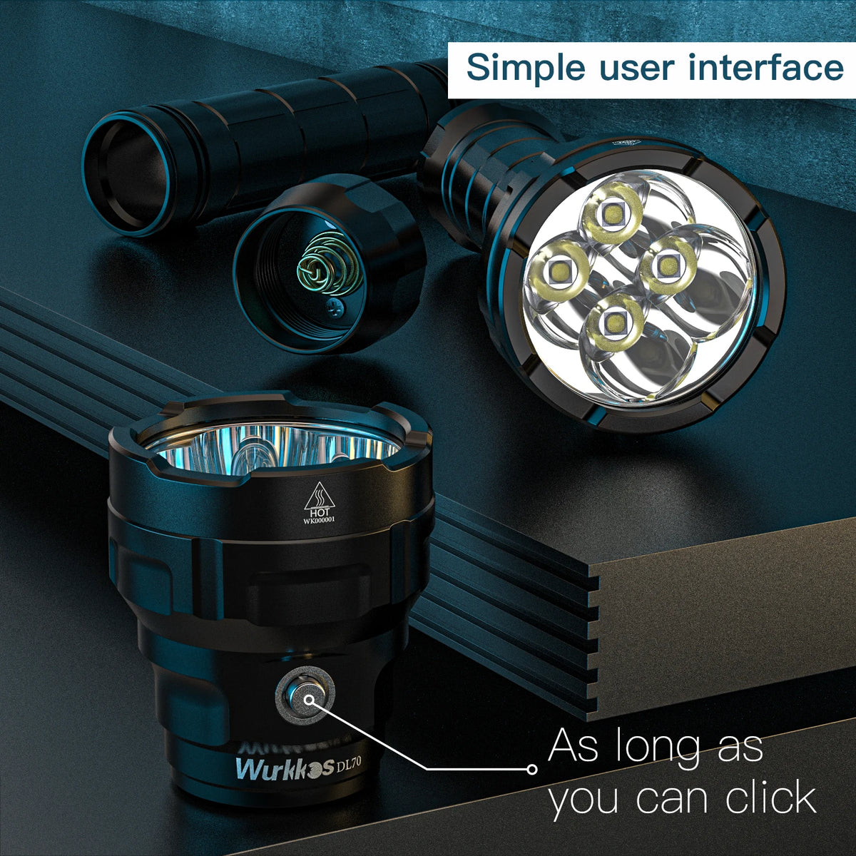 lampe poche plongée sous marine led 30w noir texturé rainures lumière intense 200 500mètres