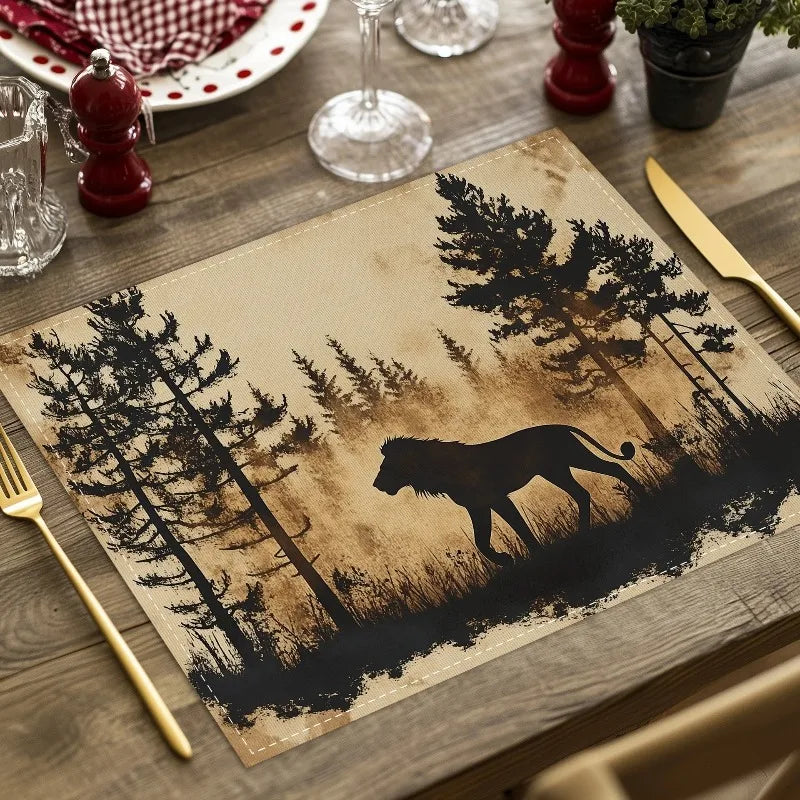 serviettes table silhouettes animales lin vintage beige marron clair naturel adhésif