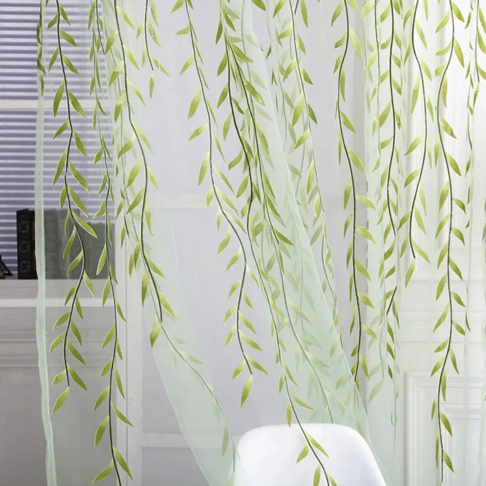 rideaux transparents pastoral feuilles tombantes vert clair violet decoration maison tringle rideaux liens décoratifs