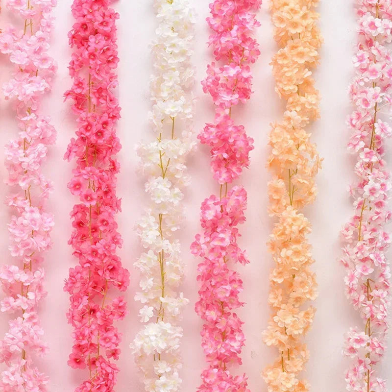 guirlande fleurs artificielles cerises mariage décoration romantique intérieur rose blanc