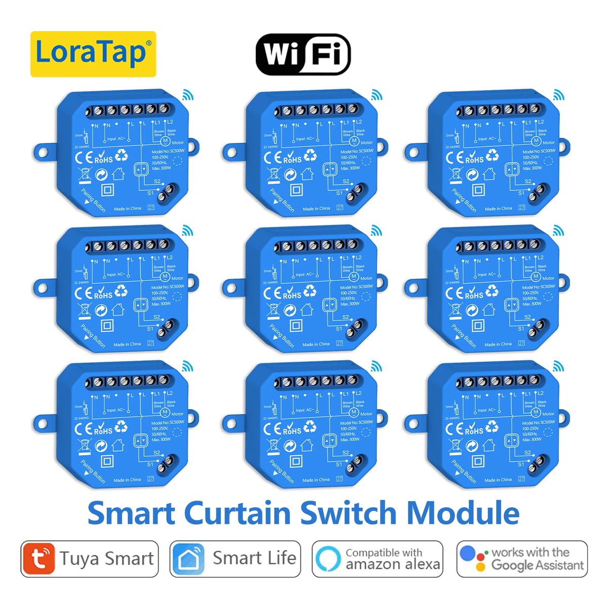 interrupteur module commutation rideau intelligent bleu moderne technologie contrôle vocal google alexa