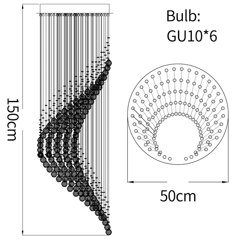 suspension lumineuse moderne cristal transparente haute 80cm 120cm 150cm 200cm 240cm 300cm