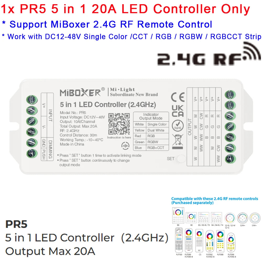 contrôleur led zigbee 3.0 wifi rgb rgbw rgb+cct 20a max charge moderne blanc