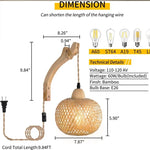 lampe suspendue tressée bois naturel bohème rustique éclairage mur chambre salon étude entree