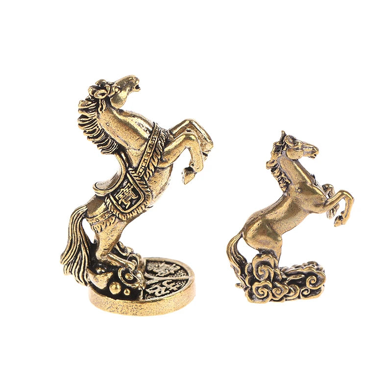 figurines chevaux bronze doré reliefs détaillés motifs floraux caractères chinois base armure salon décoration