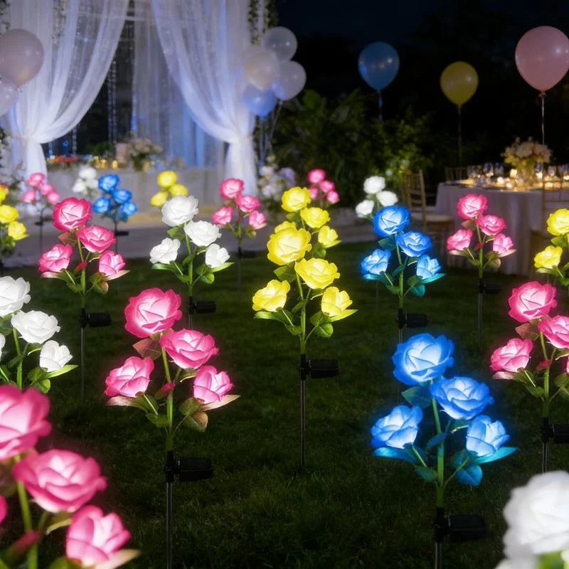 lumières solaires décoratives extérieures fleurs roses bleu jaune rouge blanc patio jardin moderne