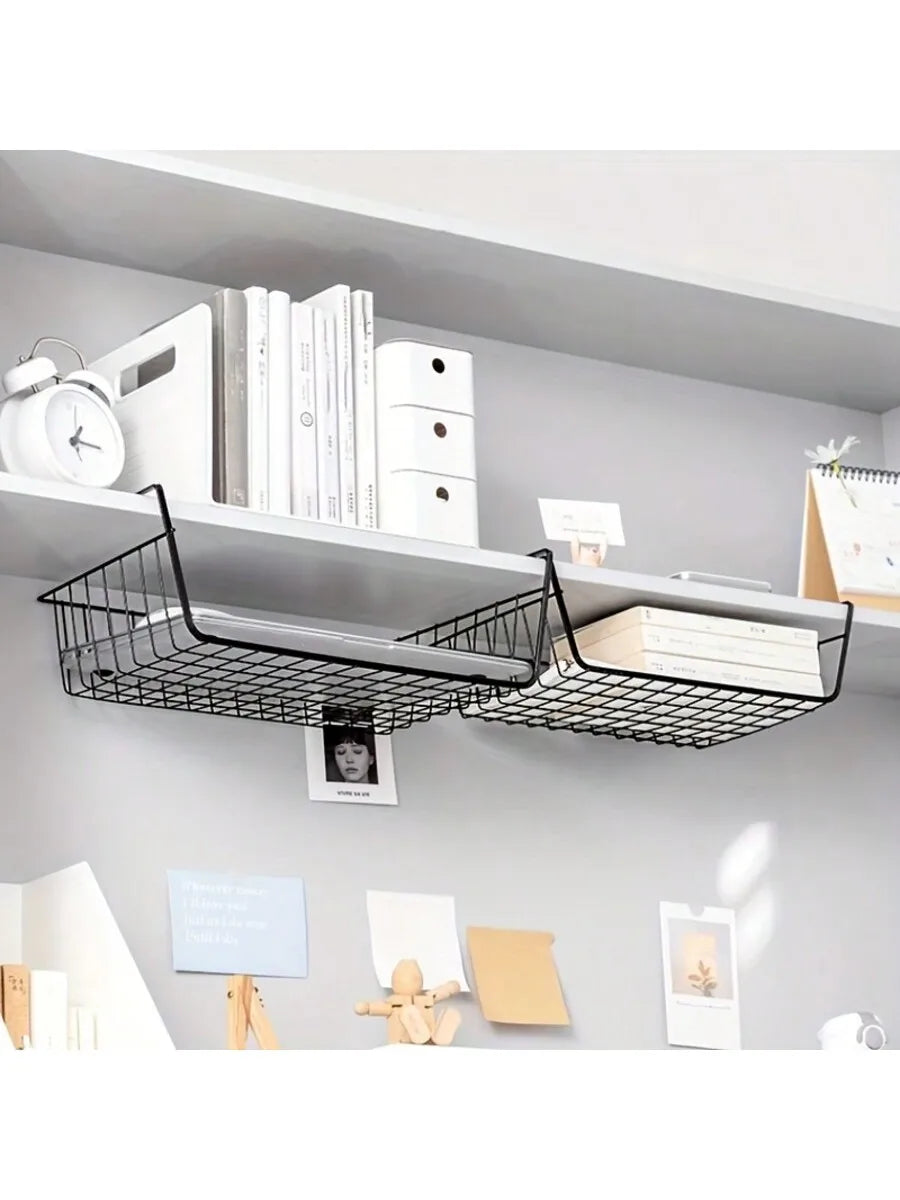 panier rangement multifonctionnel noir maille métallique moderne adhésif cuisine étudiant garde robe chambre