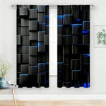 rideau noir bleu cubes géométriques moderne polyester fenêtre 60x150cm 75x166cm 105x230cm 130x210cm