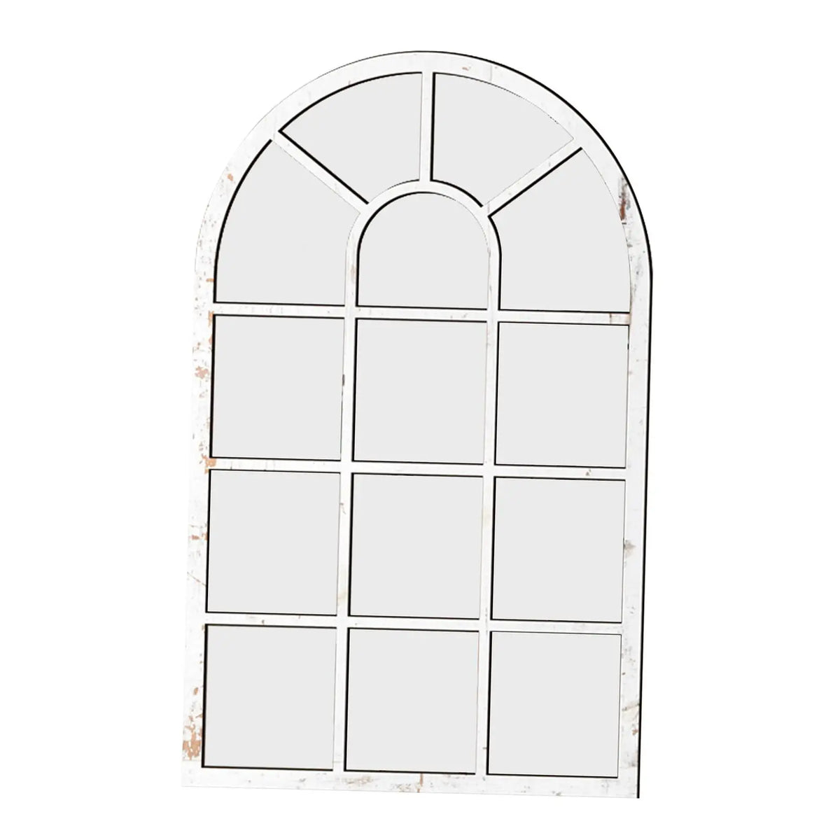 miroir arqué fenêtre bois blanc marron noir structure vieillie décoratif vintage chambre salon