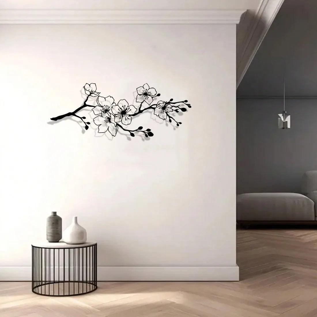 décoration murale moderne branche fleurs blanches adhésive salon intérieur extérieur noir