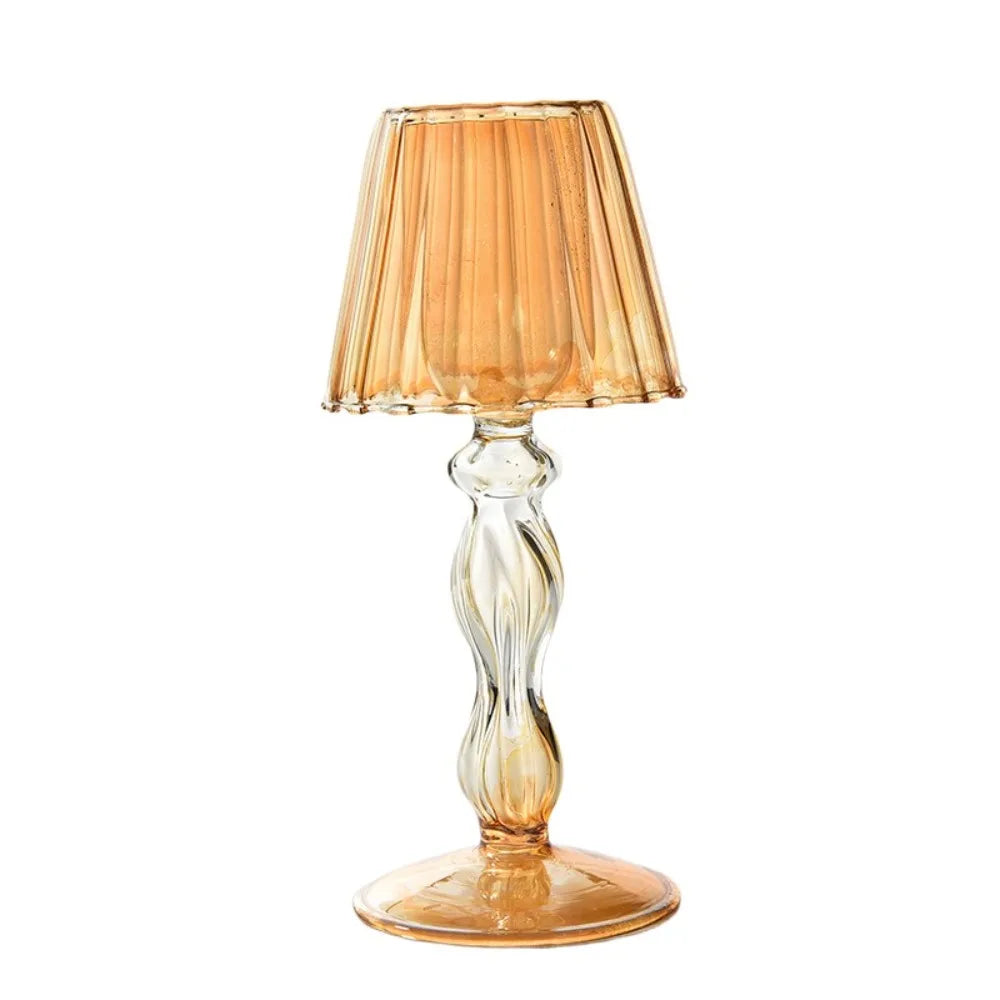 lampe table transparente moderne élégante texture ondulée jaune décoration maison bougeoir