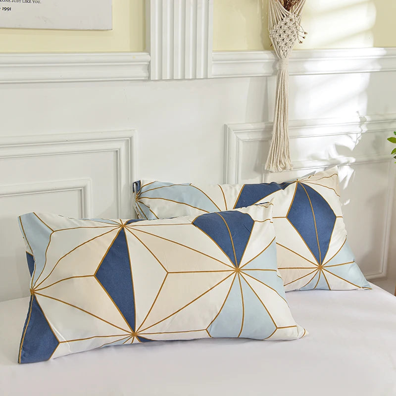 lot deux taies d'oreiller rectangulaires 48x74cm housse coussin décorative motif géométrique moderne