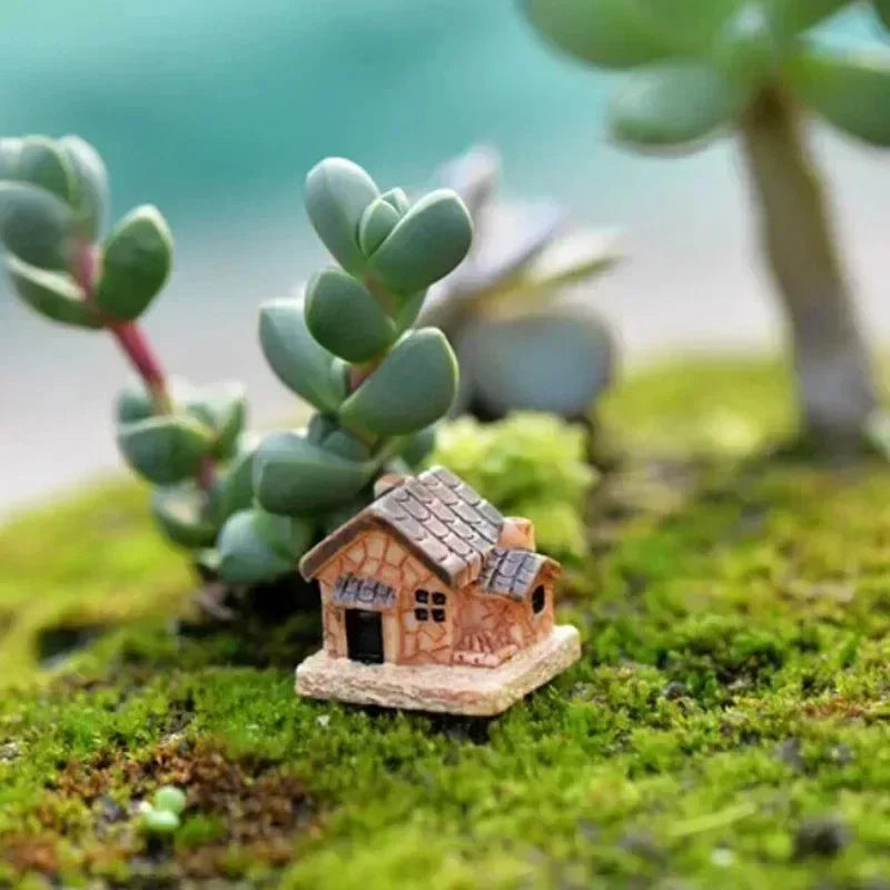 ornement jardin miniature maison rustique ancien texture bois pierre décoratif lot cinq pièces