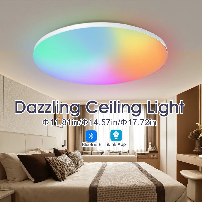 plafonnier circulaire moderne lumineux arc ciel télécommande app blanc led