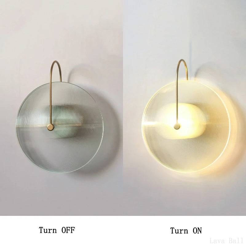 lampe murale led ronde verre moderne blanc doré transparent striée tringle