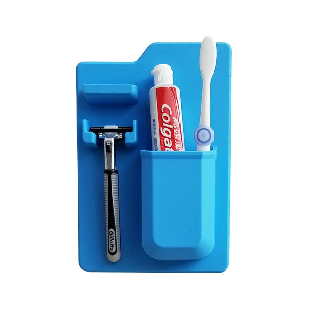 porte accessoires salle bain moderne adhésif brosse dents brosse maquillage rasoir tube dentifrice flacon