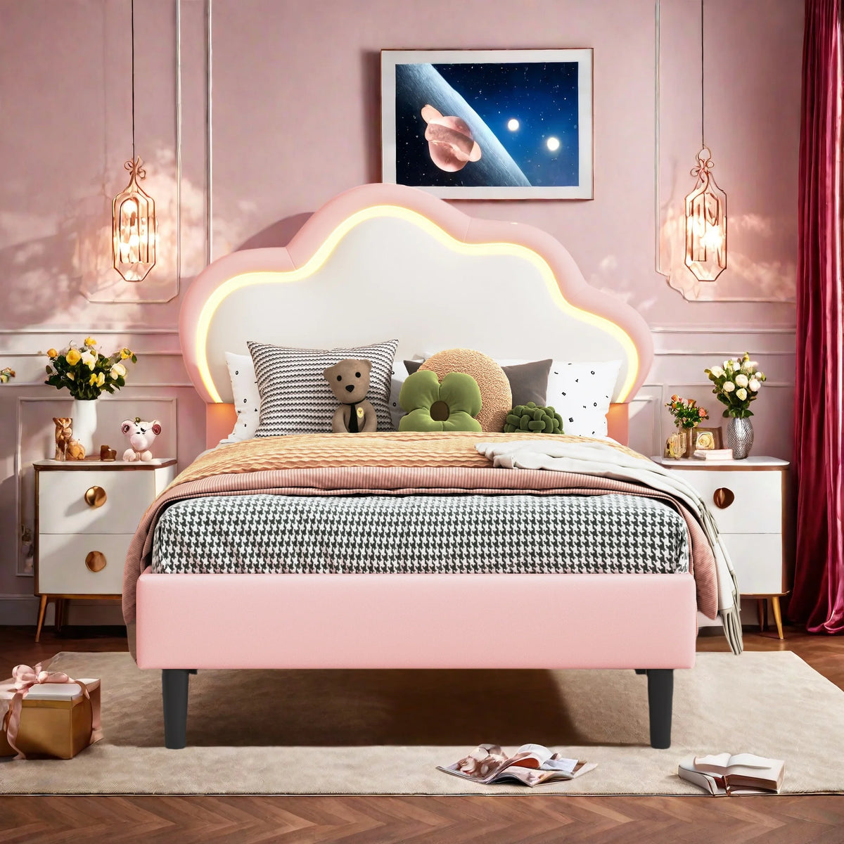Détail de la tête de lit nuage rembourrée en mousse souple