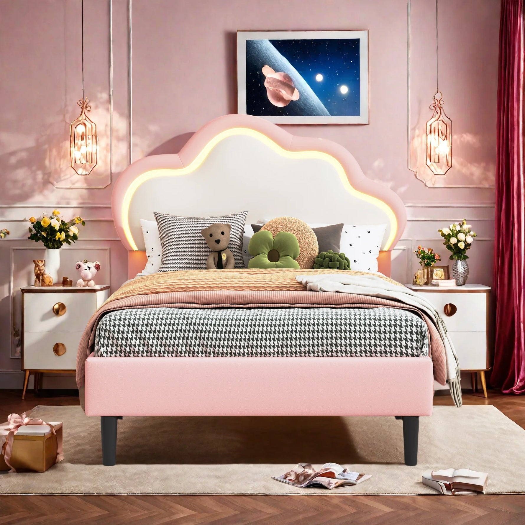 Détail de la tête de lit nuage rembourrée en mousse souple