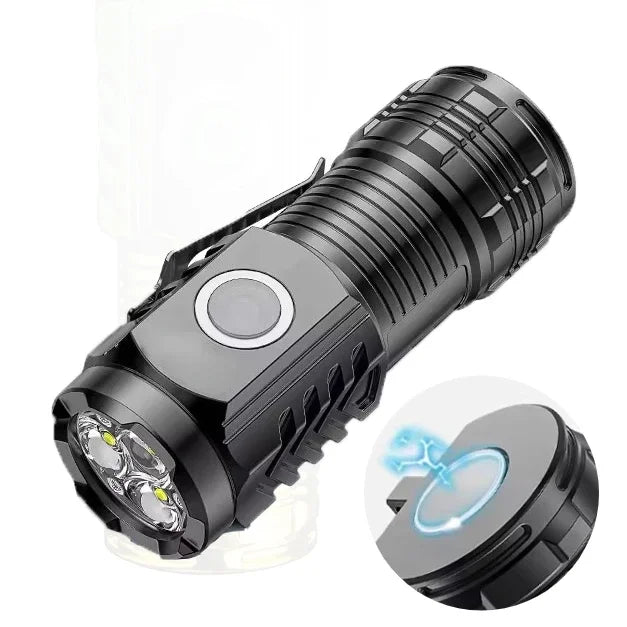 torche rechargeable led noire étanche 20w 350 lumens clip latéral résistance choc moderne