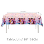 kit décoration anniversaire fille personnages dessin animé assiettes gobelets serviettes nappe guirlande rose violet