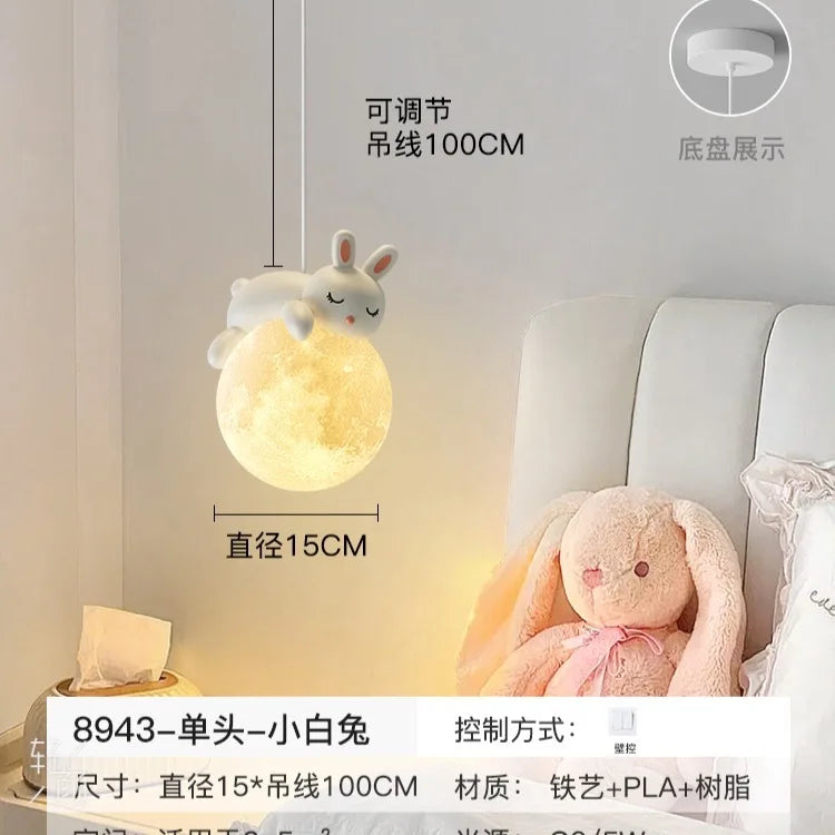 lampe suspendue moderne blanche oiseau lune enfantine texture réfléchissante cordon blanc chambre enfants