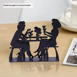 support serviettes moderne or noir grille decoratif papillon silhouettes humaines triangle