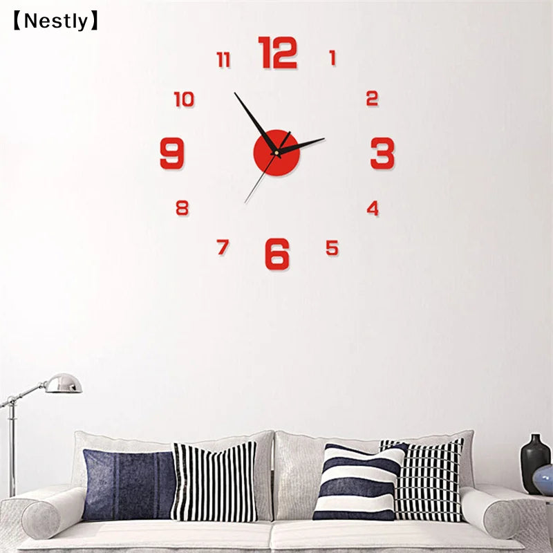 horloge murale moderne adhésive stickers numéros 12 noir blanc rouge doré chambre bureauhôtelécole