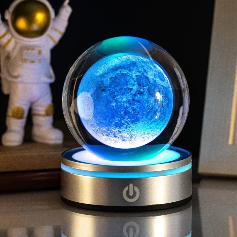 veilleuses boule cristal galactique planètes étoiles moderne lumière led transparentes enfants chambre deco table