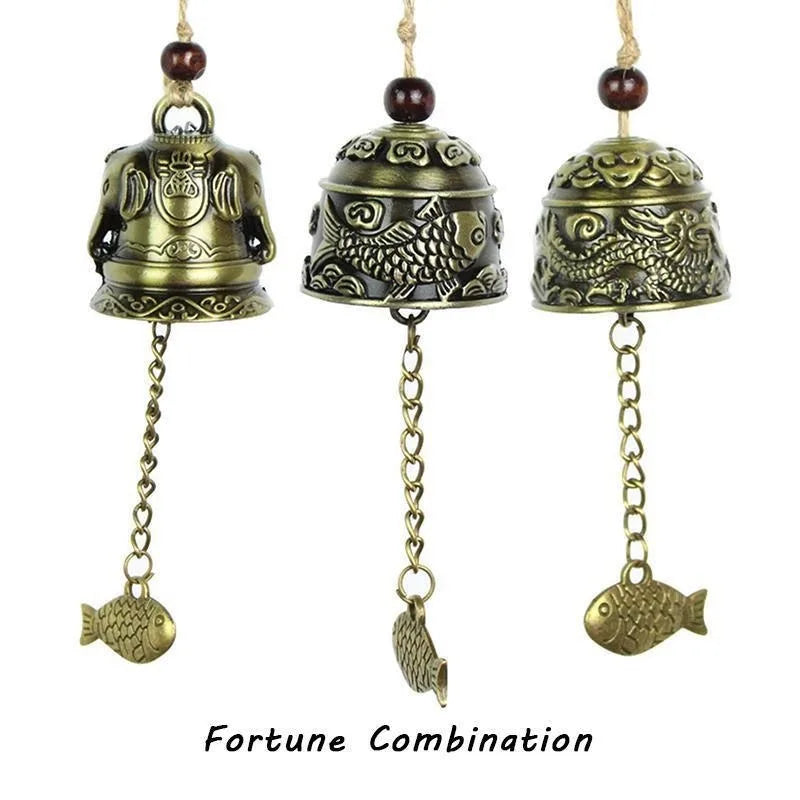 cloches décoratives bronze doré motifs floraux animaux artisanal vintage poisson métal chaîne métallique