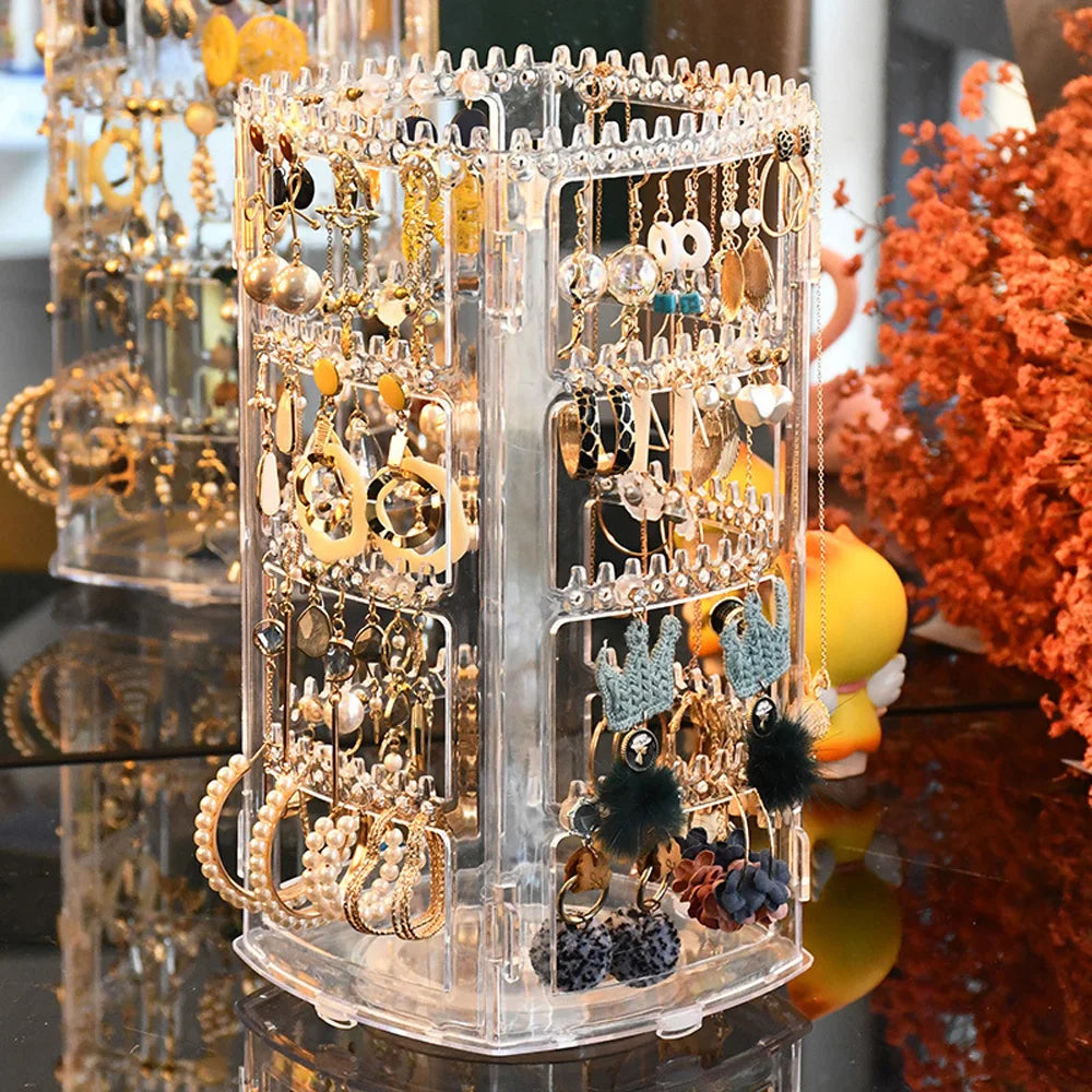 présentoir bijoux rotatif transparent moderne clips boucles oreilles organisation vitrine maquillage plastique gọn nhẹ
