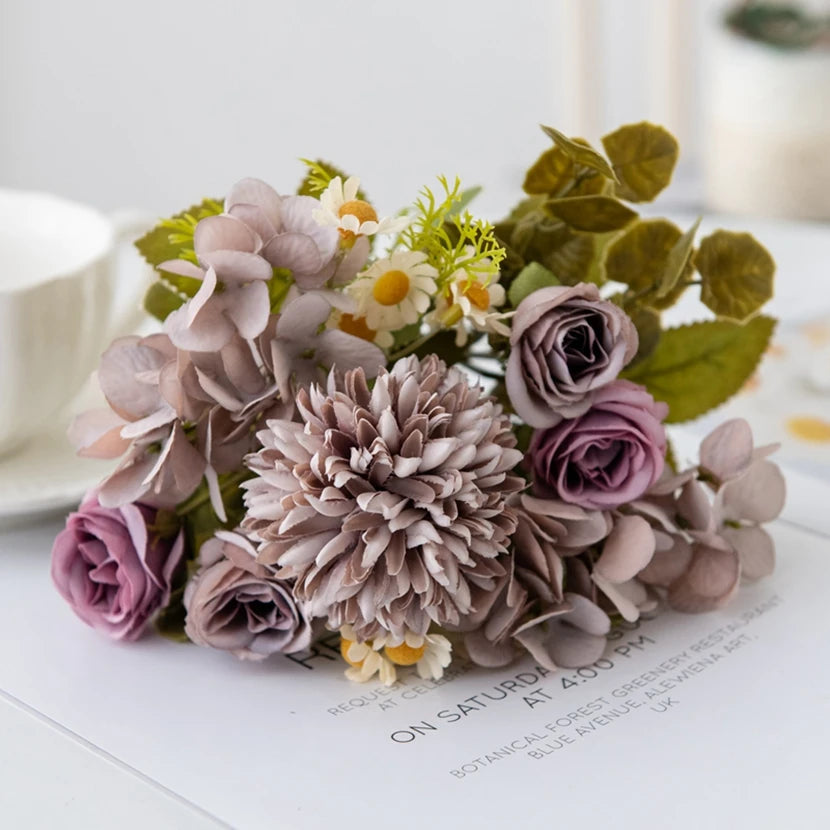 bouquet fleurs artificielles velours rose blanc beige vert modernes élégantes décoration intérieure mariage anniversaire