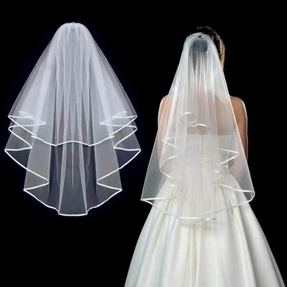 voile mariée blanc tulle fin noeuds satinés clips élégants classiques deux couches transparents