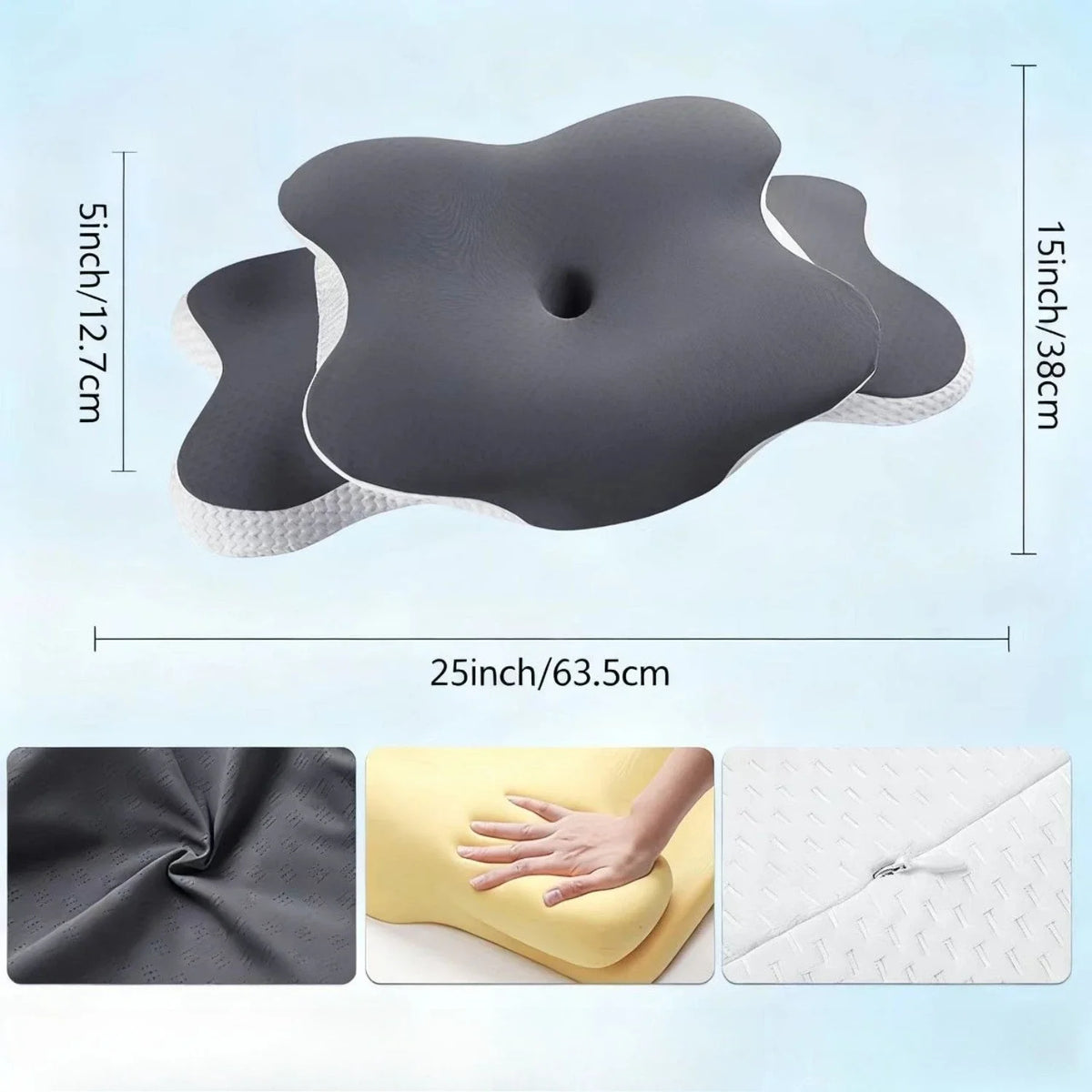 coussin mémoire forme couverture tête lit polyester coton gris doux contour ergo