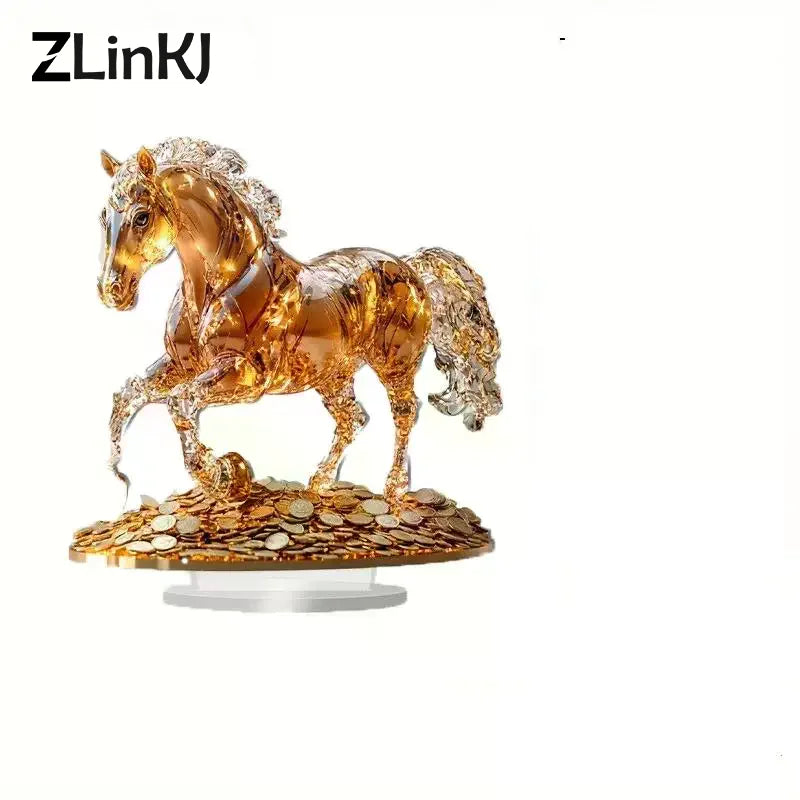 statue cheval doré détails cristal artisanal moderne base plate ornement chambre cadeau