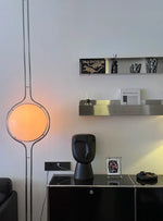 lampe sol moderne acrylique blanche dorée interrupteur rond translucide