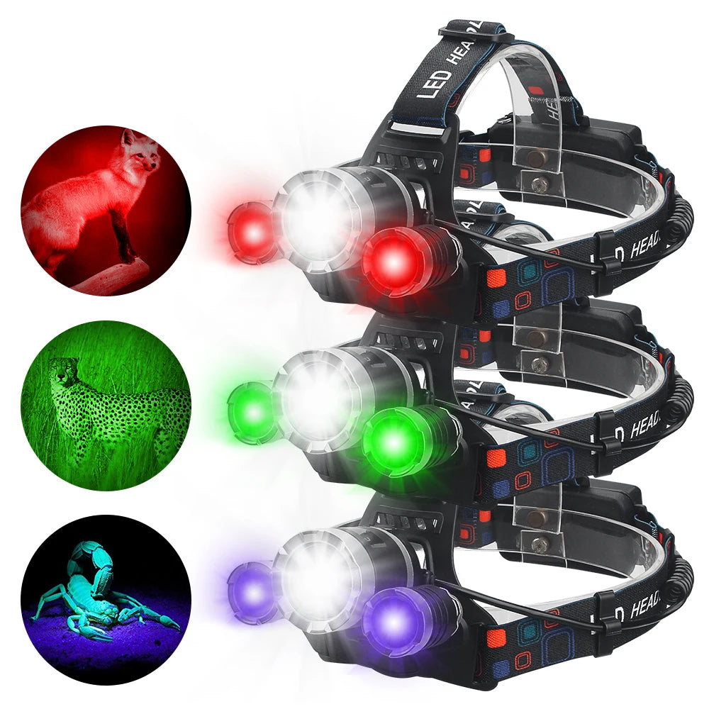 lampe frontale led noire rechargeable usb camping red verte blanche fixe ceinture