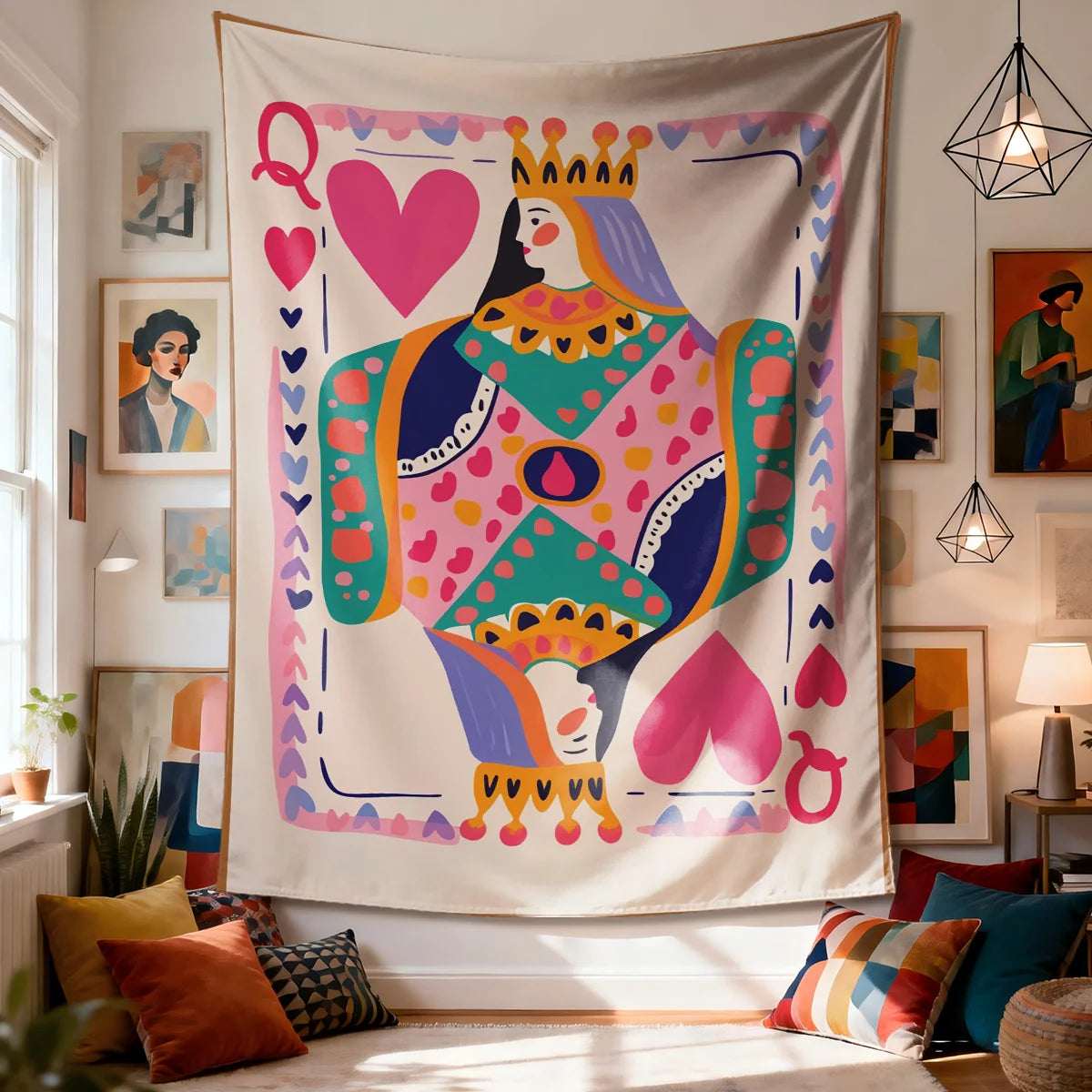 tapisserie moderne reine coeurs motifs géométriques floral chambre décoration polyester vibrant