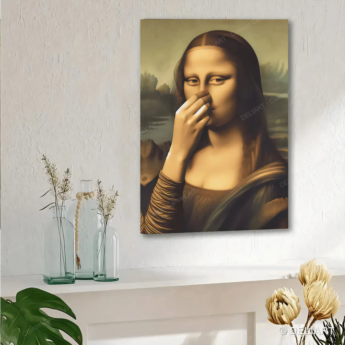 toile d'art mona lisa humour renaissance décoration salon chambre fade résistante glossy canvas