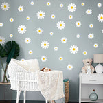 sticker mural fleur marguerite blanc jaune deco enfantine champetre pvc moderne decoration maison bricolage
