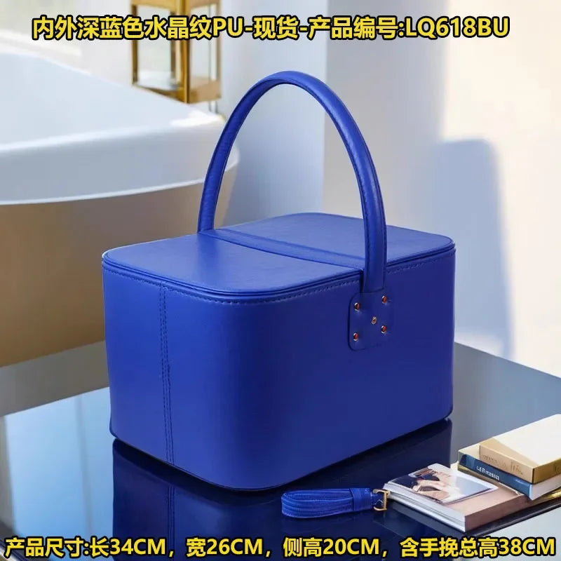 boîte maquillage simili cuir rouge marron noir bleu classique poignée portable organisateur utilitaire