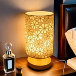 lampe table moderne blanc beige bois fleurs découpées câble usb interrupteur minimaliste chambre table