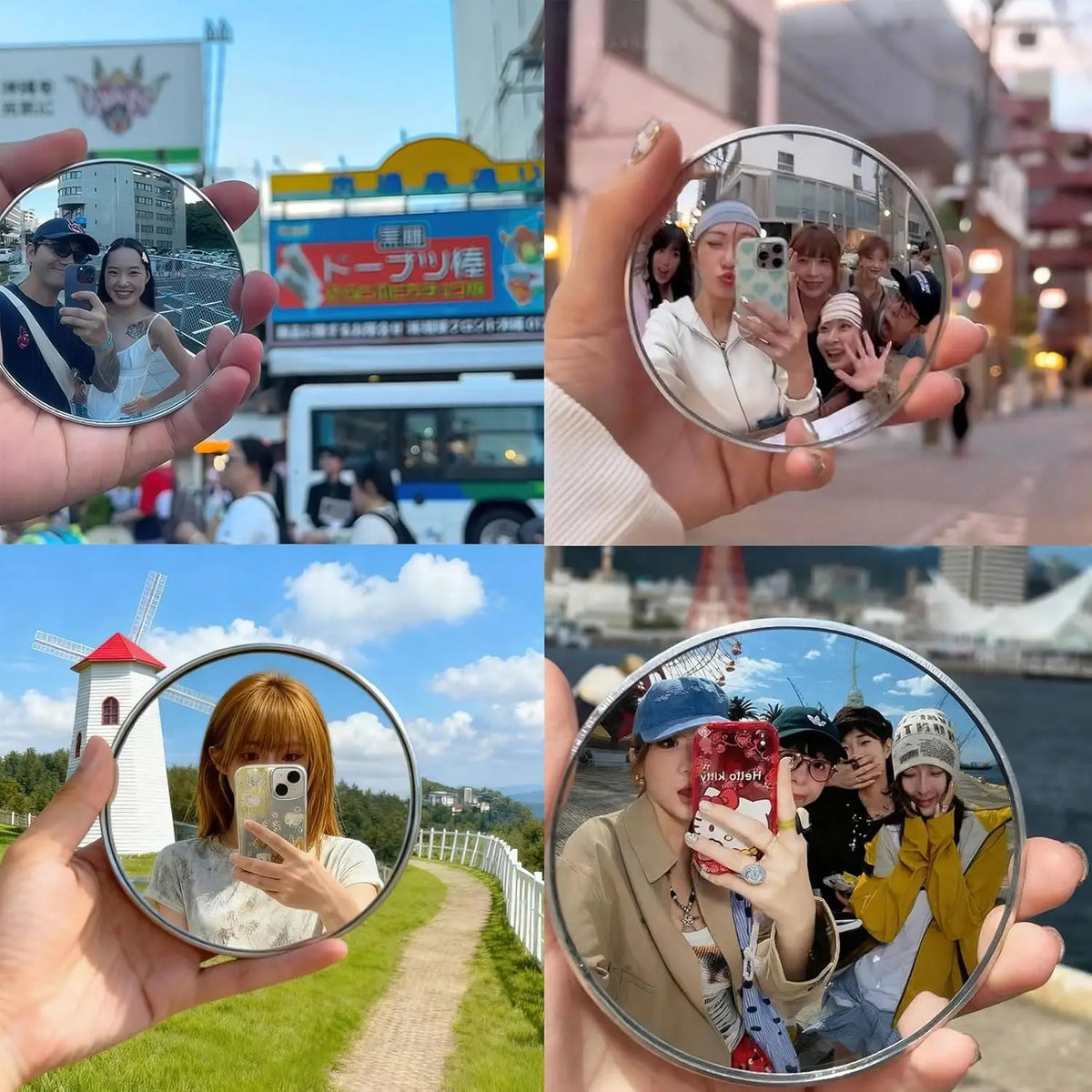 miroir rond argenté moderne portable taille 9.5cm 7.5cm selfie vlogging grand angle