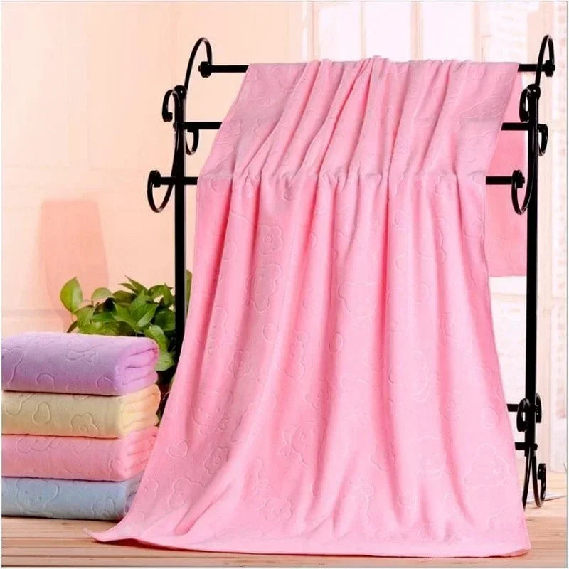serviette bain ours animaux polyester coton violet jaune rose bleu doux confortable opacité dobby
