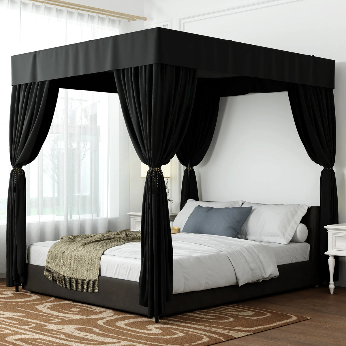 rideau lit adulte polyester noir moderne anti insectes hand washextérieur campementqueen king twin full