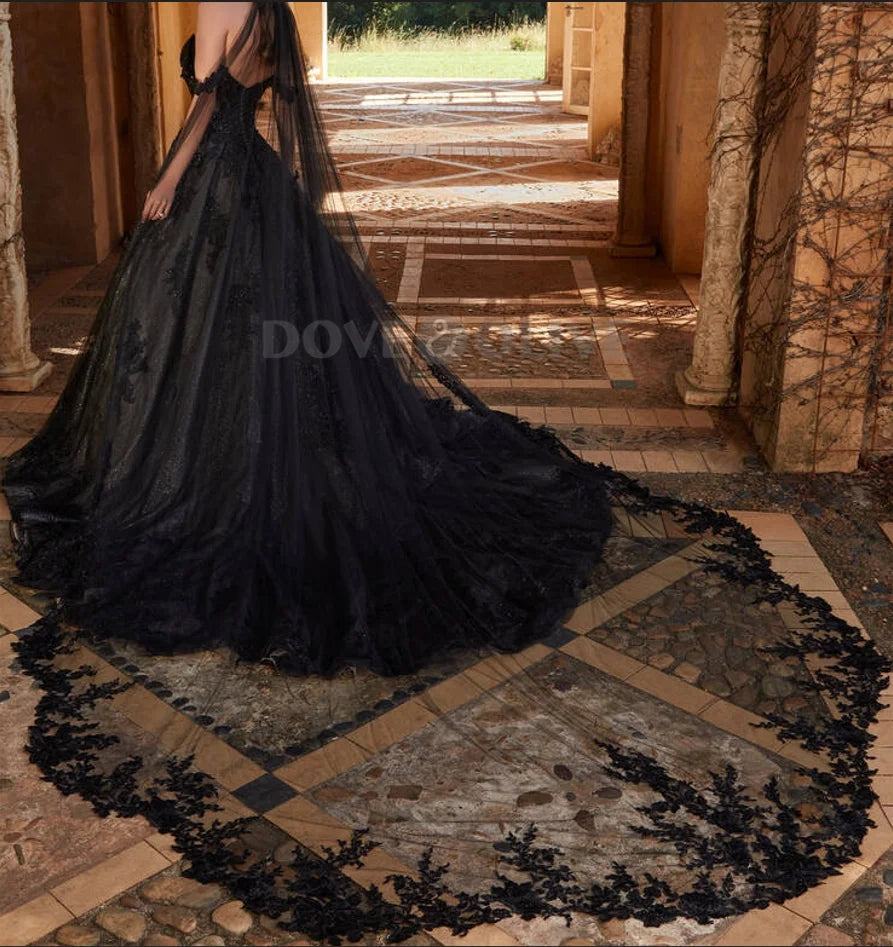 voile mariée noir élégant motif floral brodé polyester dentelle fixation femme