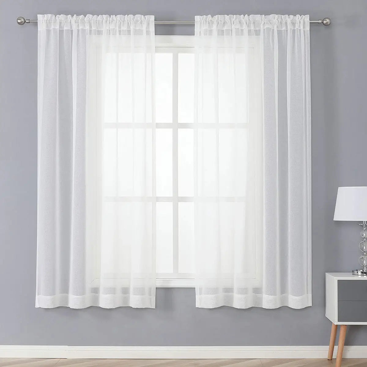 rideau blanc translucide moderne 100% polyester léger fenêtre chambre salon accessoires facile