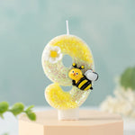 bougies forme chiffres jaune blanc noir fleurs abeilles décoratives enfants sucrerie couteau sucre boîte