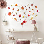 sticker mural feuilles automne adhésif moderne rouge orange vert chambre salon decoration