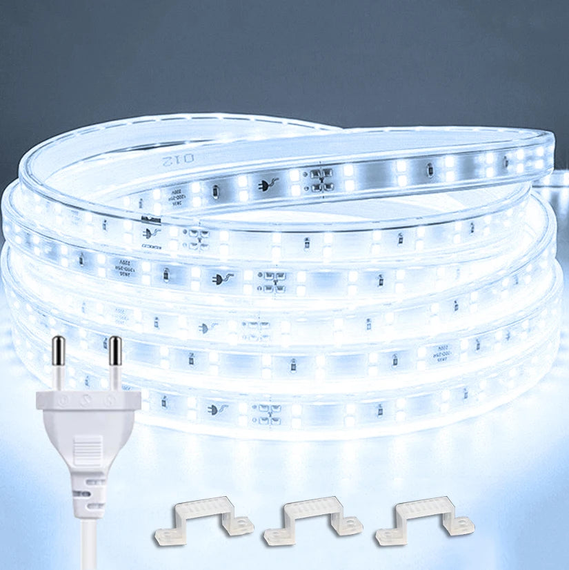 ruban led blanc moderne 220v 20000h étanche 10m 15m 20m clips vis