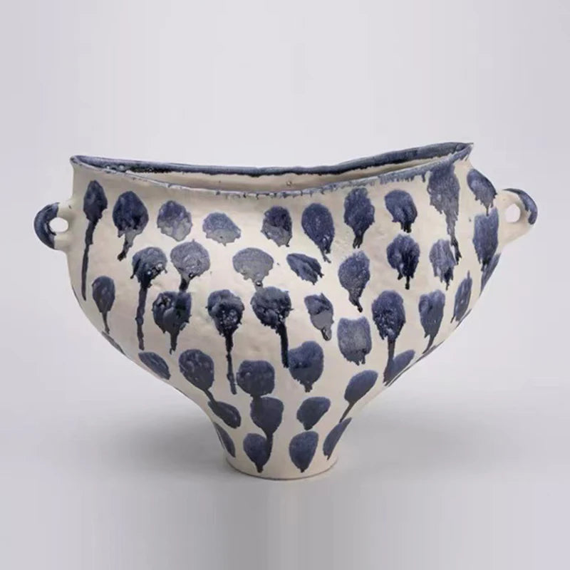 vase céramique bleu marron abstraction moderne minimaliste artisanalintérieur rustic organique